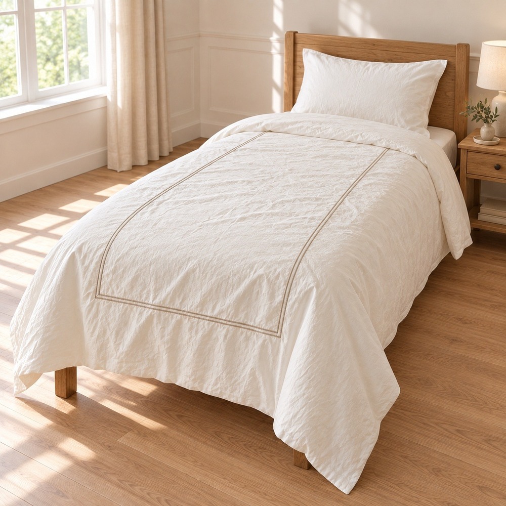 Frette Italy Hotel Classic W/ Khaki Embroidered Cotton Percale Twin Duvet Cover